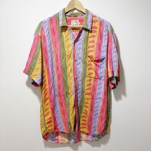 Vintage Jams World Hawaiian Shirt Size Medium Aloha 1980s 1990s Pocket Crinkled